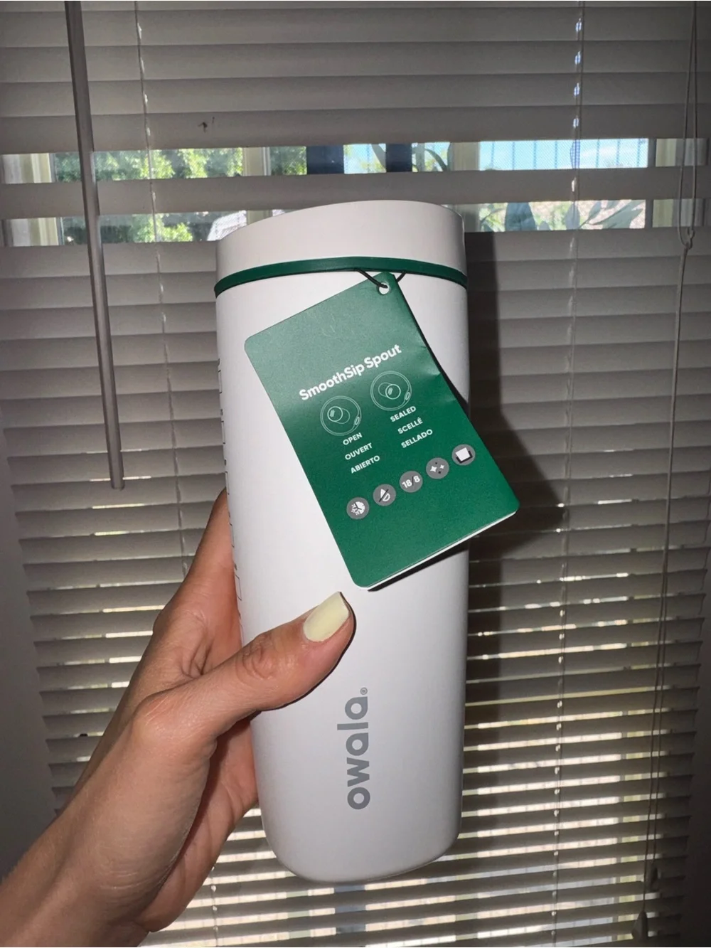 Owala+Starbucks White Tumbler with Green Siren Logo and Green Trim